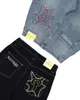 Мужская джинсовая улица ретро хип-хоп защита от печати джинсы тренд мода черные джинсы с высоким содержанием таистов Y2K Мужчины негабаритные мешковатые брючные штаны 230524
