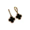 Mode Vintage 4/4 Leaf Clover Charm Stud Oorbellen Terug Parelmoer Sier Vergulde Agaat voor Damesmeisjes Valentijnsdag Moederdag Bruiloft Sieraden Cadeau