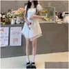 Basic Casual Dresses Elegant Korean White Dress Women Hollow Out Evening Bandage Y Sweet Mini 2022 Summer Designer Pretty Party Dr Dhfdp