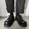 검은 두꺼운 힐 mens 더비 신발 패션 진짜 가죽 레이스 업 플랫폼 신발