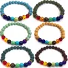 STRAND NATUURLIJKE VOLCANISCHE ROCK STONE MANNEN SCHAMBELES REIKI 7 Chakra Helende kralen Bracelet kleurrijke lava veer string mala boeddha armbanden