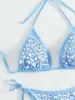 Maillot de bain femme luxe 2023 bleu taille haute 2 pièces Bikini Sexy col en v sangle maillot de bain costume de plage ZMS040 P230525