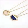 Pendentif Colliers Couleur Or Jaune Clair Alliage Demi Lune Lapis Lazuli Lien Chaîne Collier Rose Rose Quartz Bijoux