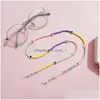 Glasögonkedjor bohemisk regnbåge gradient färgglasskedja för kvinnor älskar alfabetpärlor lanyard halsband remmar mode juvel dhhun
