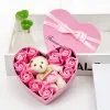 Alla hjärtans dag Rose Present Box Party Favor 10 Soap Flower Bear Bouquet Wedding Decoration Gifts Holiday Romantic Heart Shaped Boxes