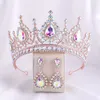 Other Fashion Accessories Baroque Rose Gold AB Color Rhinestone Crystal Queen Crown With Earrings Wedding Tiaras Women Beauty Pageant Diadem Hair Jewel J230525