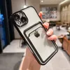 Electroplated Transparent Card Holder Wallet Case For iPhone 13 11 12 14 Pro Max 14 Plus XS XR Photo Pocket Shockproof Plating Edge Bumper Silicone Back Cover