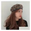 Berets Ship Autumn And Winter Ladies Woolen Personality Leopard Hats Caps Gsbl008A Fashion Simple Retro Elegant Painter Allmatch Oct Dhm1C