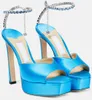 Yaz Lüks Saeda Sandalet Ayakkabı Burnu açık Platform Topuklu Kadın Kristal Zincir Sapanlar Parti Gelinlik Glitter Lüks Bayan Yürüyüş EU35-43