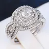 Anneaux de bande Huitan magnifique étincelant cubique zircone ensemble anneaux pour femmes 2023 nouvelle tendance accessoires de mariage couleur argent déclaration bijoux AA230524