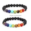 Kralen natuurlijke lava steen 7 chakra armband diffuser charme yoga bangle stretch per armbanden paar cadeau drop levering sieraden dhv1x