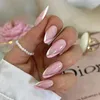 False unhas 24pcs francês rosa cabeça de amêndoa doce estilo nude cor de unha falsa capa completa mulheres vestíveis pressionam as dicas