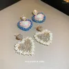 Baumelnde Ohrringe, trendige koreanische Mode, Zirkonia-Herz-Ohrring für Frauen, eleganter klassischer Schmuck, exquisiter schicker Blumen-Vintage-Schmuck