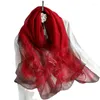 Scarves Fix Rhinestone Silk Scarf Wool Embroidered Mulberry Floral Decorative Crystal Long Shawl