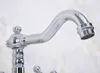 Kitchen Faucets Polished Chrome Brass Two Cross Handles One Hole Bathroom Basin Sink Swivel Spout Faucet Mixer Tap Mnf918