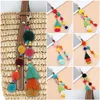 Key Rings Boho Style Colorf Keychains Wooden Beads Pompom Ring With Rainbow Tassel Jewelry For Women Drop Delivery Dhxhs