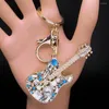 Keychains Attractive Musical Instrument Guitar Rhinestone Keyring Holder Hip Hop Music Purse Bag For Car Decorative Gift Jewelry