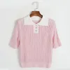 602 L 2023 Summer Sweaters Women's Pullover Black White Pink Beads Sweater Crew Neck Short Sleeve Brand Same Style Women's DL