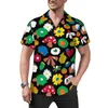 Camisas casuais masculinas cogumelos laranja retro 1970 Flores de praia impressa Camisa de praia Hawaiian Funny Men Pattern Plus Size 4xl