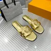 Designer Slippers Isola Flat Mule Women Gold Metallic Lamb leather Sandals Circle Signature Fashionable Flip Flops