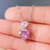 Pendant Necklaces Romantic Double Heart Crystal Necklace For Women With Pink Zirconia Stone Wedding Fashion Lovers Jewelry Gifts