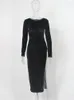 Повседневные платья Habbris Fall Sexy Solid Clodcon Maxi Club наряд для женщин 2023 с длинным рукавом o Neck Side Plord Женщина
