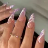 False unhas 24pcs francês rosa cabeça de amêndoa doce estilo nude cor de unha falsa capa completa mulheres vestíveis pressionam as dicas