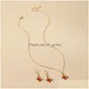 Kolczyki Zestaw Naszyjnik Niebieski czerwony żółty Mticolor Butterfly Sleeper Dangle Earring Wiselant For Women Drop dostawa klejnot dhgarden dhtji