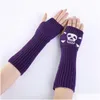 Autre événement Fournitures de fête Halloween Punk Gants Unisexe Squelette Skl Demi Doigt Glow In The Dark Fingerless Stretch Tricoté Winte Dhq3T