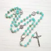 Pendant Necklaces CottvoHoly Family Medal INRI Crucifixion Cross Blue Prayer Beaded Chain Church Spacer Beads Rosary Necklace Chaplet