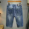 Pantaloncini di jeans da uomo Bermuda stampato foglia denim estate New Vintage personalizzati elastici dritti Fashion Street P230525