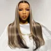 Brésilienne droite gris faits saillants perruque Transparent HD dentelle avant perruques 360 dentelle frontale perruque synthétique préplumée pour les femmes