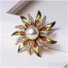 Spille Spille Grande Perla Strass Girasole Smalto Fiore in metallo Spilla Spille Spille Sciarpa Fibbia Regalo Gioielli da donna Drop Delivery Dhhh6