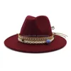 Geniş Memul Şapkalar Kadın Kış Düz Renk Bant Kemeri Caz ​​Cap Western Cowboy Feltd Fedora Şapka Erkek Kırmızı Yeşil Siyah Damla Teslimat Moda Dhrb5