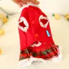 Köpek Giyim Evcil Giyim için Kış Elbisesi Noel zencefilli kurbağa desen kırmızı ekose düğün etek oyuncak bichon köpekler