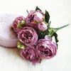 Flores decorativas de imitação flor 5 cabeças roses rosas casas decoração de casamento philly seda rosa pó props manual diy comprimido vaso