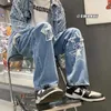 Mäns jeans vintage street Men's Korean denim byxor y2k cltoes streetwear tryckt lapptäcke manliga baggy jeans raka byxor för män 230524