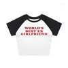 女性のTシャツY2Kクロップトップ2023美的かわいいピンクの文字刺繍赤ちゃんティー2000Sビンテージo-Neck Harajuku短袖Tシャツスリム