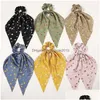 Pony Tails Holder New Floral Print Scrunchie Silk Elastic Hair Band For Women Scarf Bows Rubber Ropes Girls Ties Accessories Drop De Dhopt