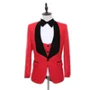 Herrenanzüge Roter Jacquard-Blazer Hochzeitsanzug für Männer 2023 Slim Fit Bräutigam Abendkleid Schwarzer Schal Revers 3 Stück Plus Size Frack Outfits