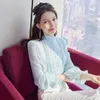 Kadın Bluzları 2023 Bahar Kadınlar Ahşap Kulak Kenar Stand Yakası Gömlek Uzun kollu şifon Bluz Kore Moda Zarif Mizaç Top Z300