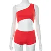 Dames zomer zwemkleding nieuwe strakke een schouder korte bovenzak casual pak stevige kleuren badpakken ontwerper bikini