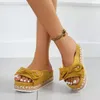 Slippers Rope Braided Lace-up High-heeled Sandals Women Wedges Canvas Plus Size Open-toe Increase In Height Shoes