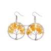 Dangle Lustre 7 Chakra Quartz Pierre Naturelle Arbre De Vie Motif Évider Boucles D'oreilles Pour Les Femmes Long Designs Moda Mujer Pendien Dh9Kb