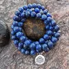 Strand 8mm Natural Lapis Lazuli Bracelet With Lotus OM Buddha Charm Yoga 108 Mala Necklace