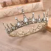 Andra modetillbehör Forseven Retro Barock Crystal Round Tiaras Crowns Princess Diadem Coronal Headpiece Women Bride Noiva Wedding Hair Jewelry J230525