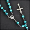 Pendant Necklaces Christian Imitated Pearl Beads Cross Necklace Catholic Rosary St Benedict Connectors Crucifix Men Male Religious D Dhmks