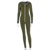 Kvinnors jumpsuits Rompers 2023 Spring New Women's Solid Color Zipper Personlig huva Fleece Thicked Jumpsuit T230525