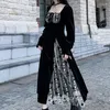 Robes décontractées velours noir 2023 femmes printemps Patchwork coupe latérale robe dames élégante jupe mode Rose fleur tuniques Y2k