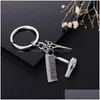 Keychains Lanyards Fashion Haircut Scissor Comb Hair Dryer Keychain Key Ring Charm Sier Gold Plated Chain Bag Hangs Jewelry Drop D Dh2Pr